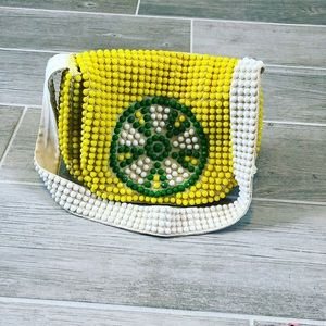Vintage retro yellow purse with green lime